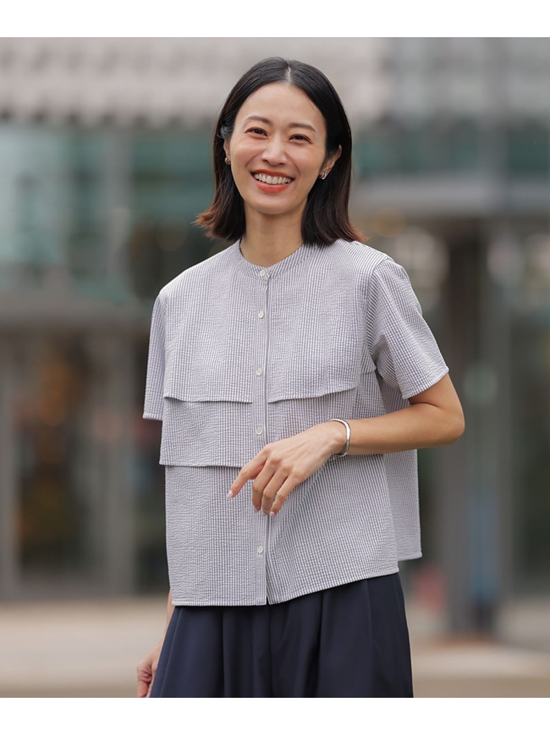 【SALE／20%OFF】【一枚で着映え】サッカージャージー バンドカラー カットソー J.PRESS LADIES L ジェイプレス トップス カットソー・Tシャツ ネイビー グリーン グレー ブラウン【RBA_E】【送料無料】[ Fashion]｜J.PRESS