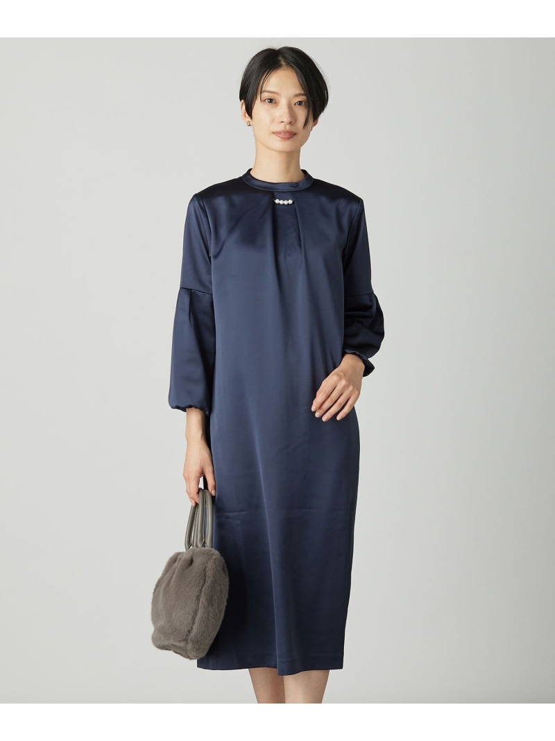 【SALE／50%OFF】ノーブルサテン ワンピース J.PRESS LADIES L ジェイプレス ワンピース・ドレス ワンピース ベージュ ブラウン ネイビー【RBA_E】【送料無料】[ Fashion] 11,325円