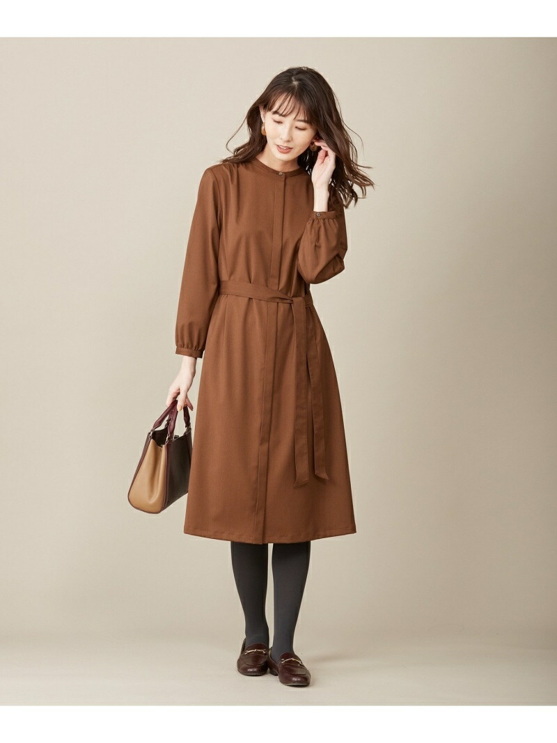 正規店仕入れの Rakuten Fashion 洗える シワになりにくい ストレッチツイル ワンピース J Press ジェイプレス ワンピース 半袖ワンピース ブラウン グレー J Press 公式店舗 Gmsaz Com