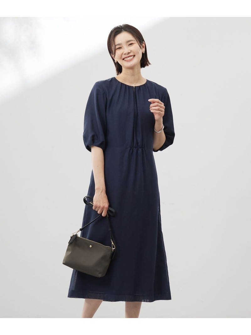 【SALE／50%OFF】【洗える】ブライトスパンボイル ワンピース J.PRESS ジェイプレス ワンピース・ドレス ワンピース グレー ネイビー【RBA_E】【送料無料】[ Fashion]