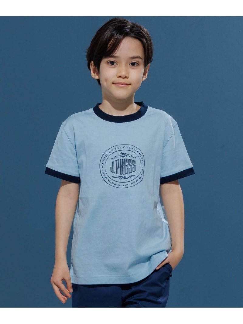 【100-130cm】ビックロゴリンガー 半袖Tシャツ J.PRESS ジェイプレス トップス カットソー・Tシャツ ネイビー ブルー【送料無料】[ Fashion]