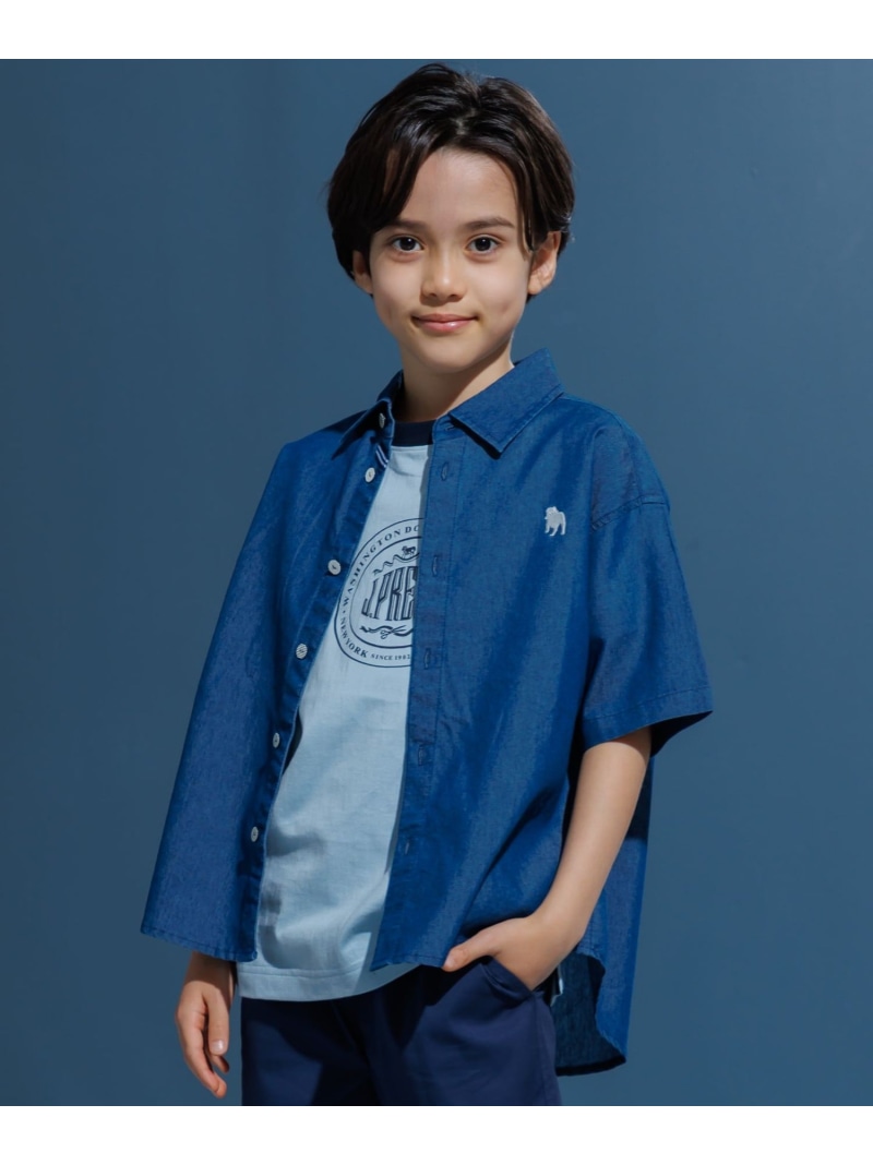 【140-170cm】バックブル ダンガリー 半袖シャツ J.PRESS ジェイプレス トップス シャツ・ブラウス ネイビー【送料無料】[ Fashion]