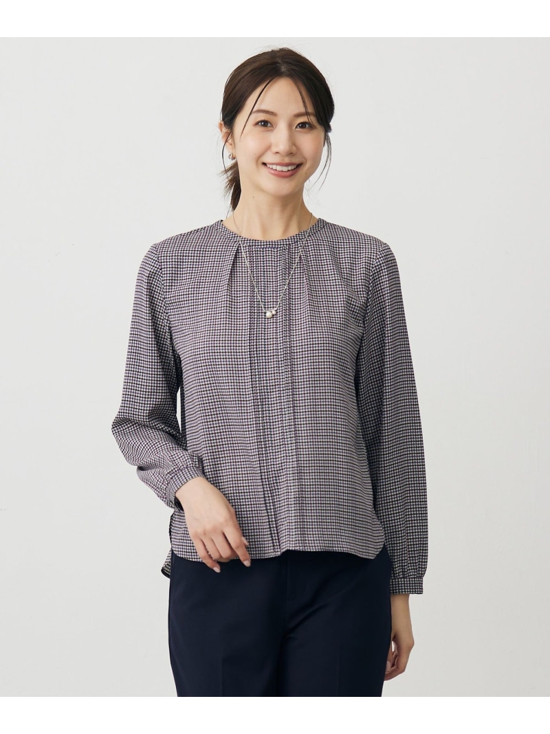 【SALE／40%OFF】デシンハウンドトゥースプリント ブラウス J.PRESS ジェイプレス トップス シャツ・ブラウス ネイビー ブラウン【RBA_E】【送料無料】[ Fashion]