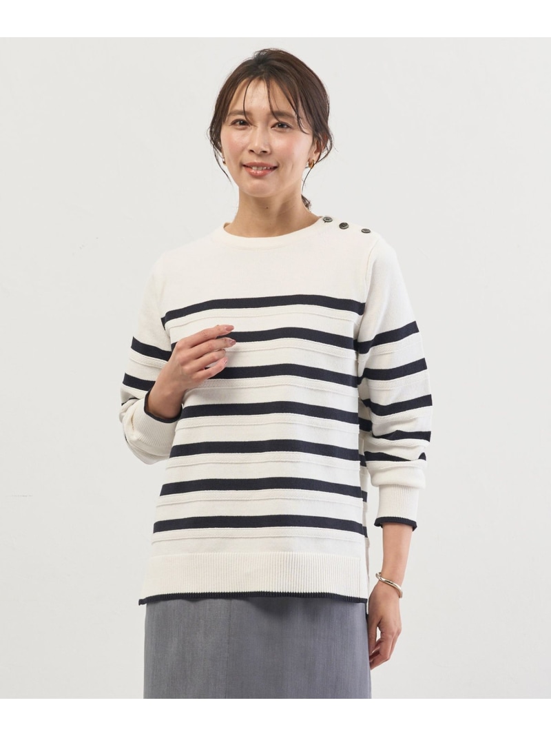 Cotton Polyester カラーボーダー ニット J.PRESS ジェイプレス トップス ニット ホワイト【送料無料】[ Fashion]