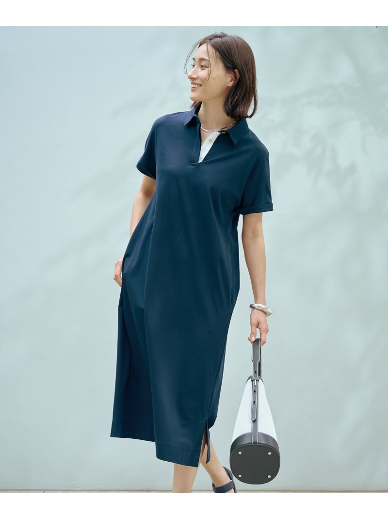 【SALE／40%OFF】【WEB限定カラーあり・洗える】コンパクトコットンスムース ポロワンピース J.PRESS LADIES L ジェイプレス ワンピース・ドレス ワンピース オレンジ ブラック ネイビー【RBA_E】【送料無料】[ Fashion]