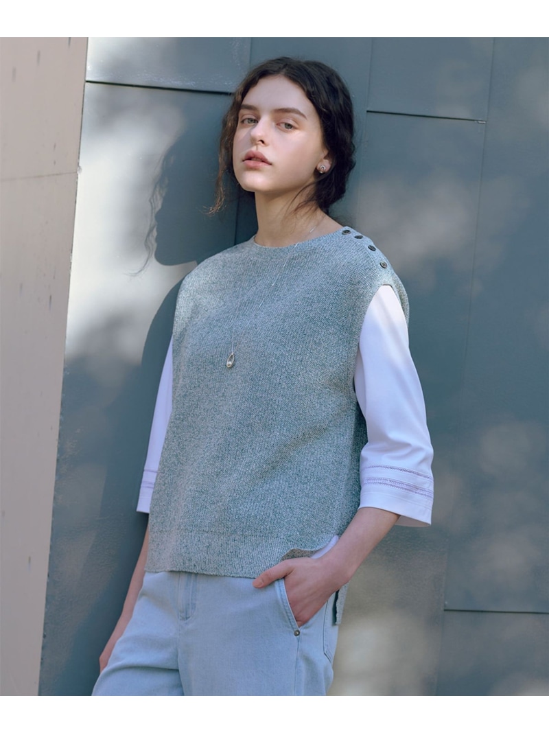 【WEB限定カラーあり・プラスワンアイテムに】LINEN COTTON ニット ベスト J.PRESS LADIES L ジェイプレス トップス ベスト・ジレ ベージュ ブラウン ネイビー【送料無料】[ Fashion]