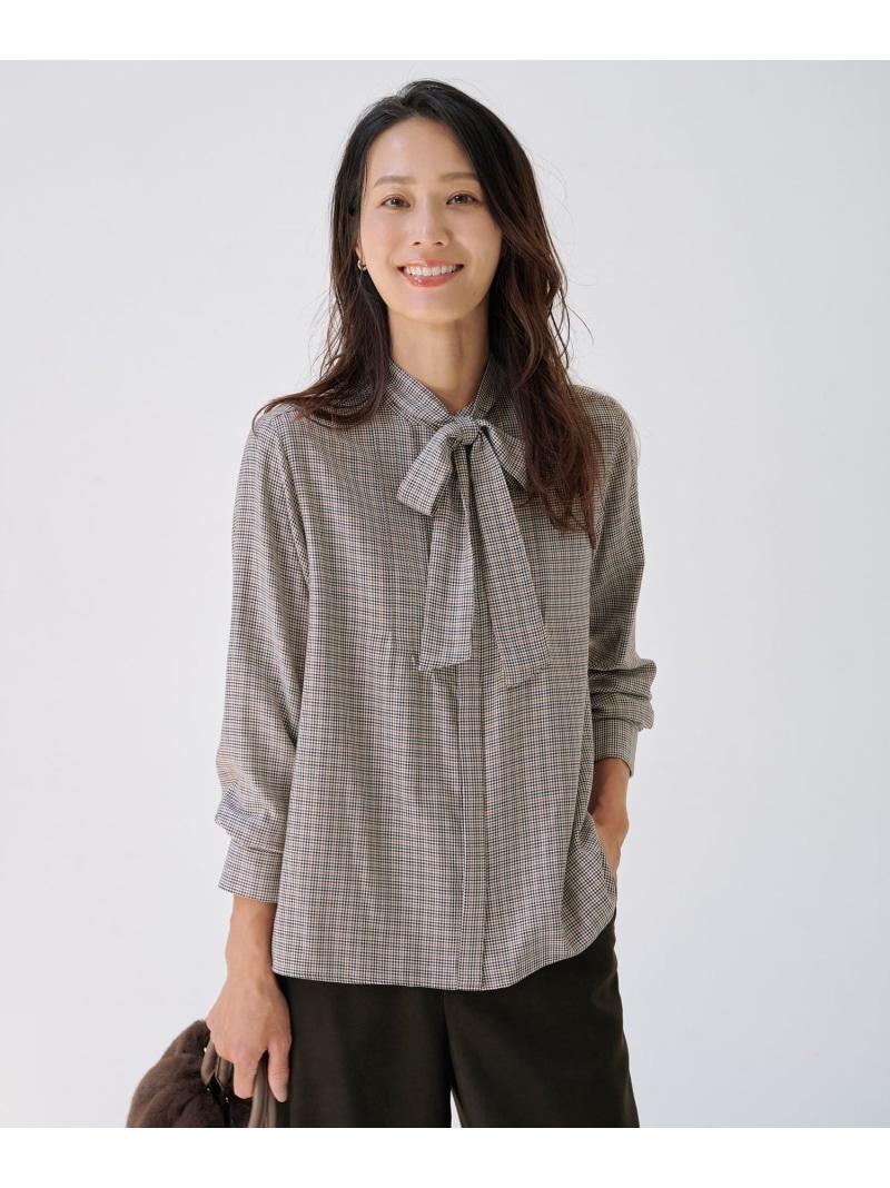 【SALE／20%OFF】サイロチェック ストライプ ブラウス J.PRESS LADIES L ジェイプレス トップス シャツ・ブラウス ブラウン ホワイト ネイビー【RBA_E】【送料無料】[ Fashion]｜J.PRESS