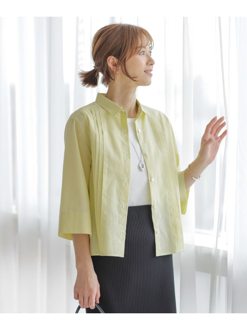 【SALE／50%OFF】【洗える】リネンminiチェック フロントピンタック シャツ J.PRESS ジェイプレス トップス シャツ・ブラウス ピンク ネイビー【RBA_E】【送料無料】[ Fashion]