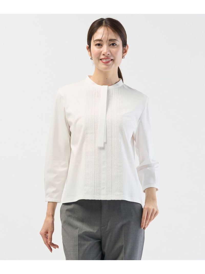 レースコンビ ボウタイ カットソー J.PRESS ジェイプレス トップス カットソー・Tシャツ ネイビー ホワイト【送料無料】[ Fashion]