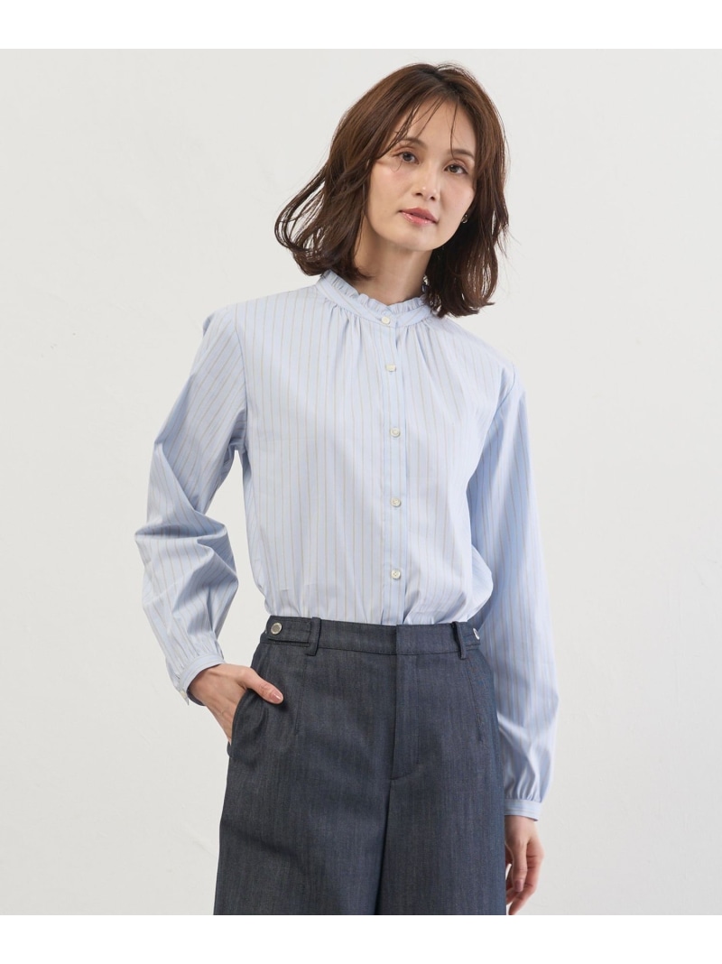 BEZコットンナイロン ストライプ フリル襟 ブラウス J.PRESS ジェイプレス トップス シャツ・ブラウス ホワイト【送料無料】[ Fashion]