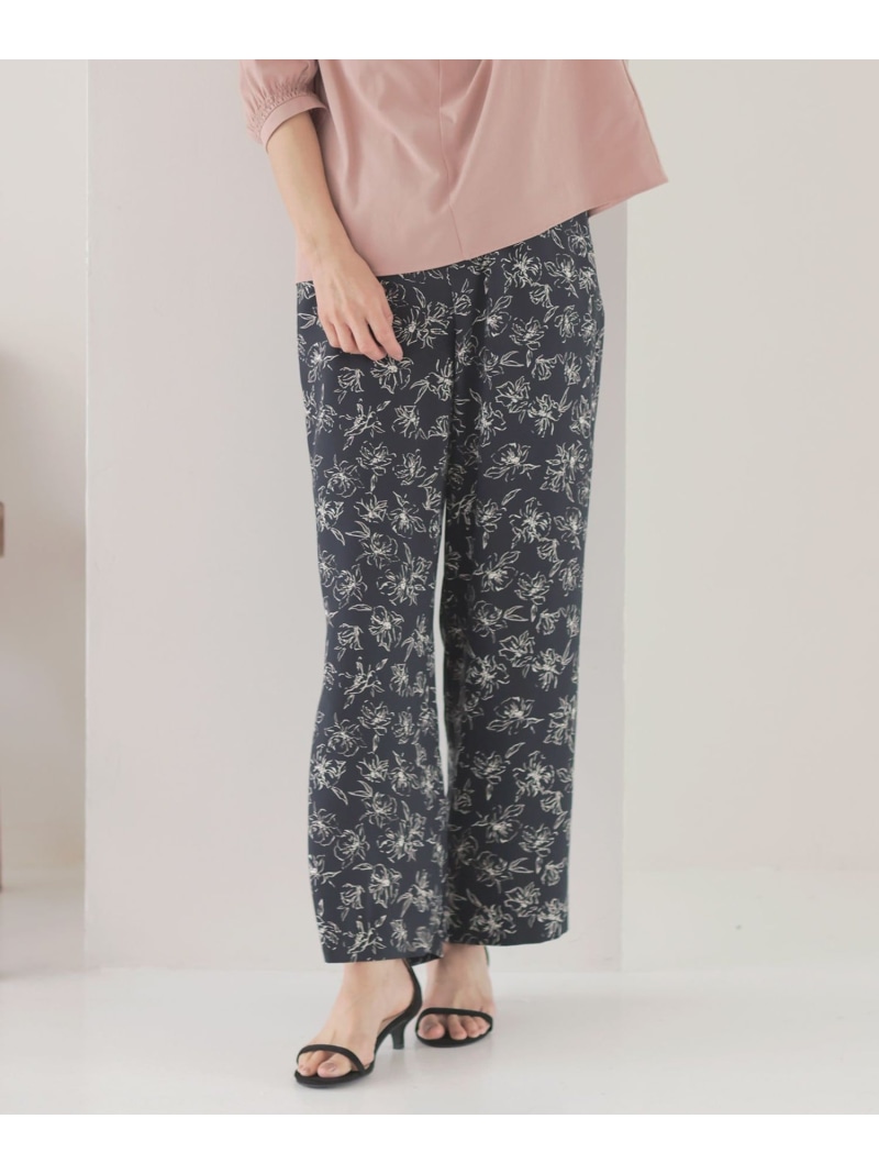【SALE／50%OFF】【洗える】ラインフラワープリント ワイドパンツ J.PRESS LADIES L ジェイプレス パンツ その他のパンツ ネイビー【RBA_E】【送料無料】[ Fashion]