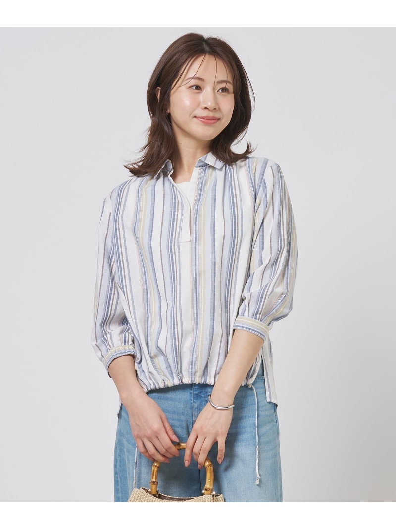 リネンMIX ストライプ スッキパー ブラウス J.PRESS ジェイプレス トップス シャツ・ブラウス ブラウン【送料無料】[ Fashion]
