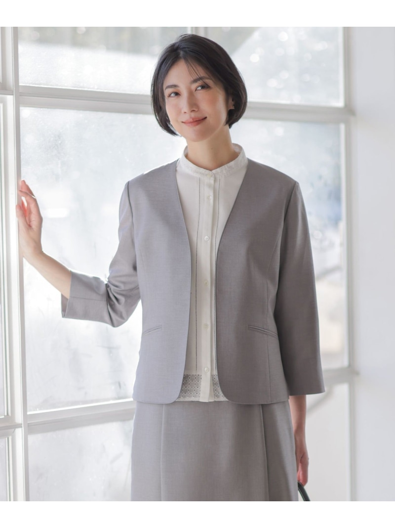 【定番人気・セットアップ対応】OXIJEWEL ストレッチ ノーカラー ジャケット J.PRESS ジェイプレス ジャケット・アウター ノーカラージャケット グレー ネイビー【送料無料】[ Fashion]