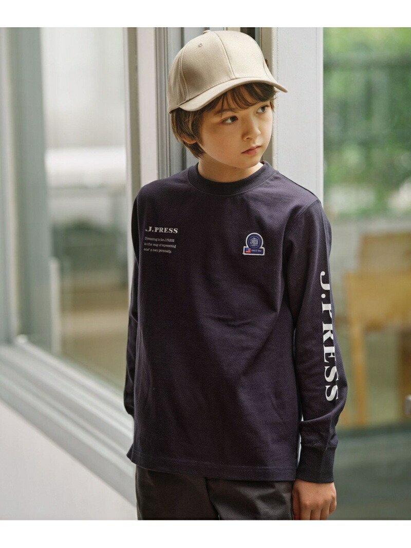 世界的に有名な ジェイ プレス コットンプリントTシャツ 長袖 ネイビー 170