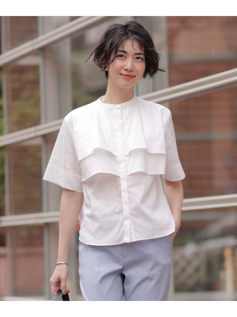 【SALE／40%OFF】【洗える】ラミーポプリン ティアード ブラウス J.PRESS LADIES L ジェイプレス トップス シャツ・ブラウス ブラウン イエロー ブルー ホワイト【RBA_E】【送料無料】[ Fashion]