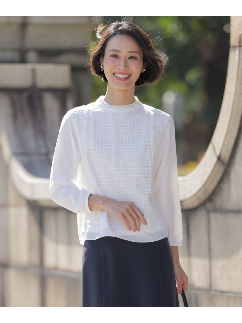レースコンビ カットソー J.PRESS LADIES L ジェイプレス トップス カットソー・Tシャツ ベージュ ホワイト【送料無料】[ Fashion]