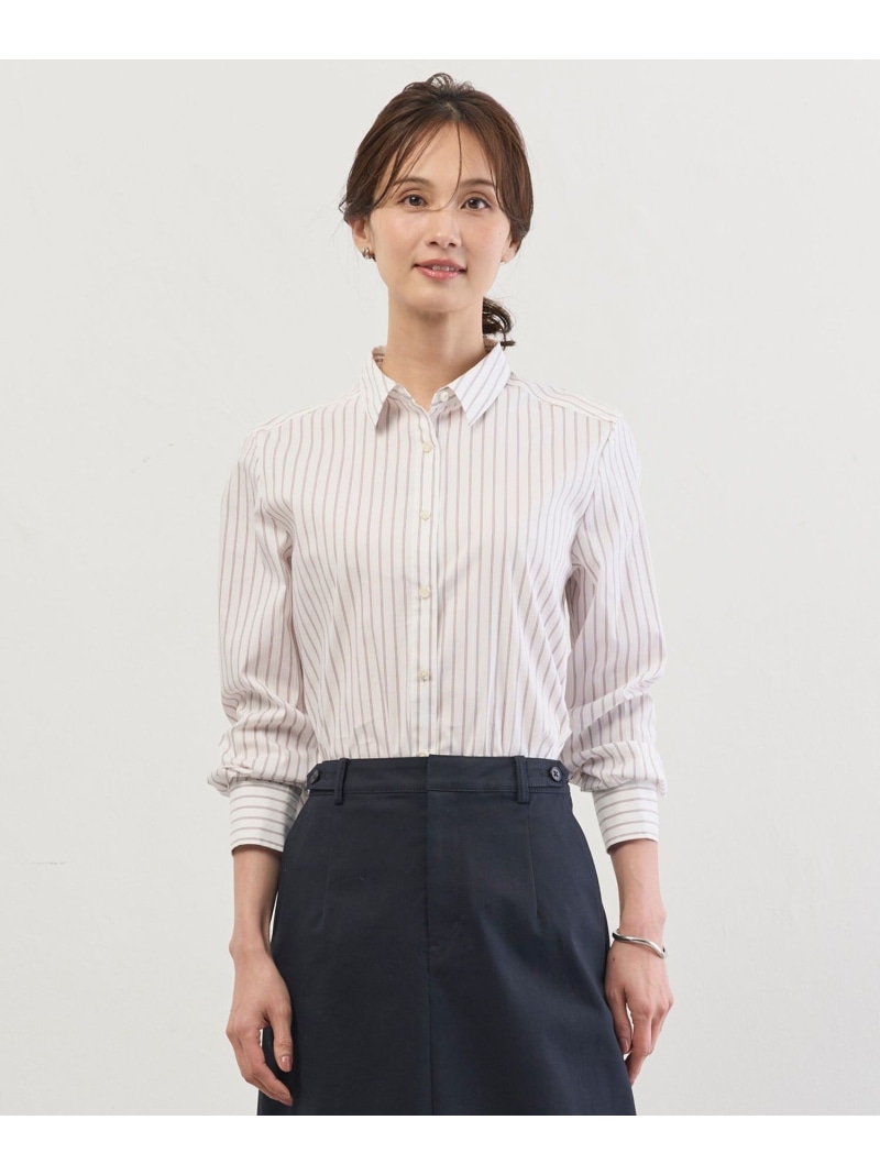 BEZコットンナイロン ストライプ シャツカラー ブラウス J.PRESS LADIES L ジェイプレス トップス シャツ・ブラウス ホワイト【送料無料】[ Fashion]