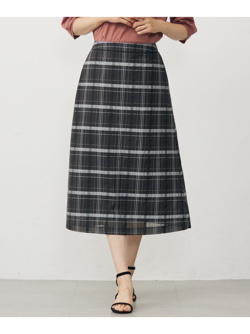 【SALE／50%OFF】【洗える】シアーチェック スコート J.PRESS ジェイ押し付ける スコート ロング・マキシスコート 黒いこと 赤銅色【RBA_E】【貨物輸送無料】[ Fashion]