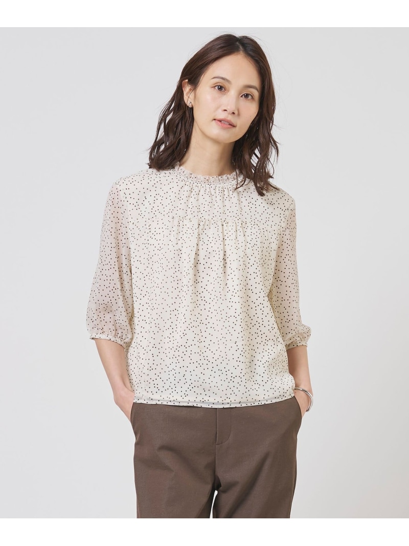 シアードットプリント カットソー J.PRESS LADIES L ジェイプレス トップス カットソー・Tシャツ ネイビー ベージュ【送料無料】[ Fashion]