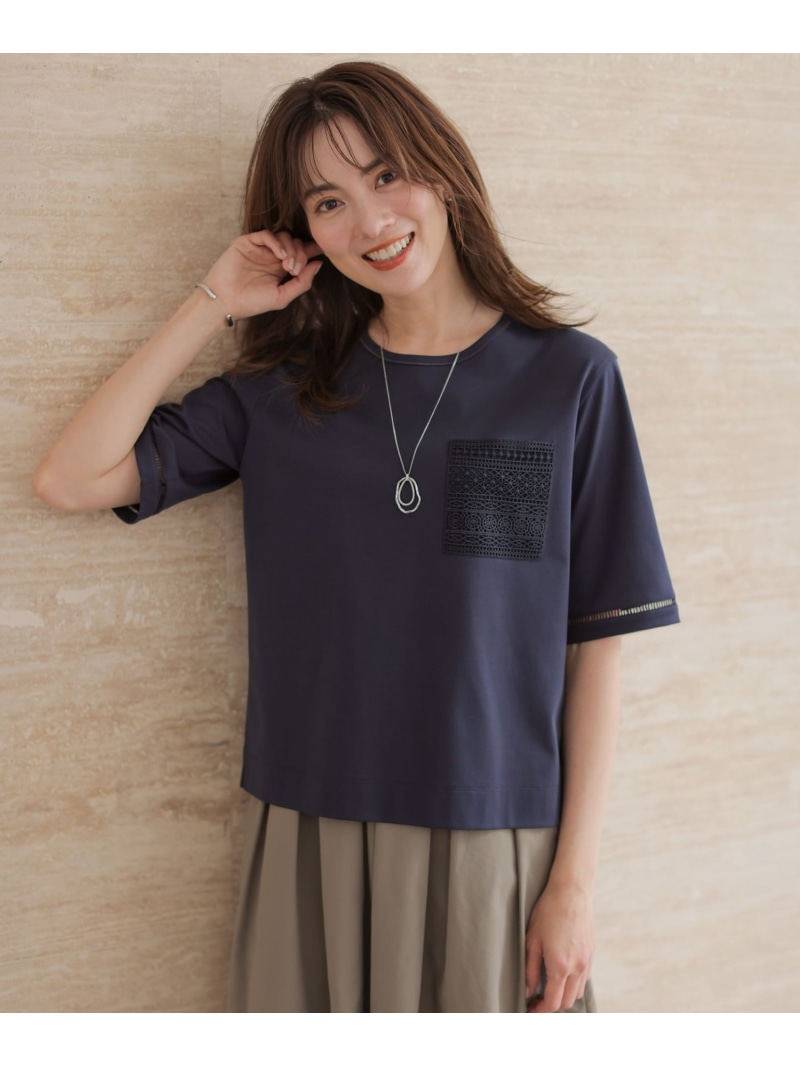 【一枚で着映え】レーシーコンビ ポケットデザイン カットソー J.PRESS LADIES L ジェイプレス トップス カットソー・Tシャツ ベージュ ホワイト ネイビー ブルー【送料無料】[ Fashion]｜J.PRESS