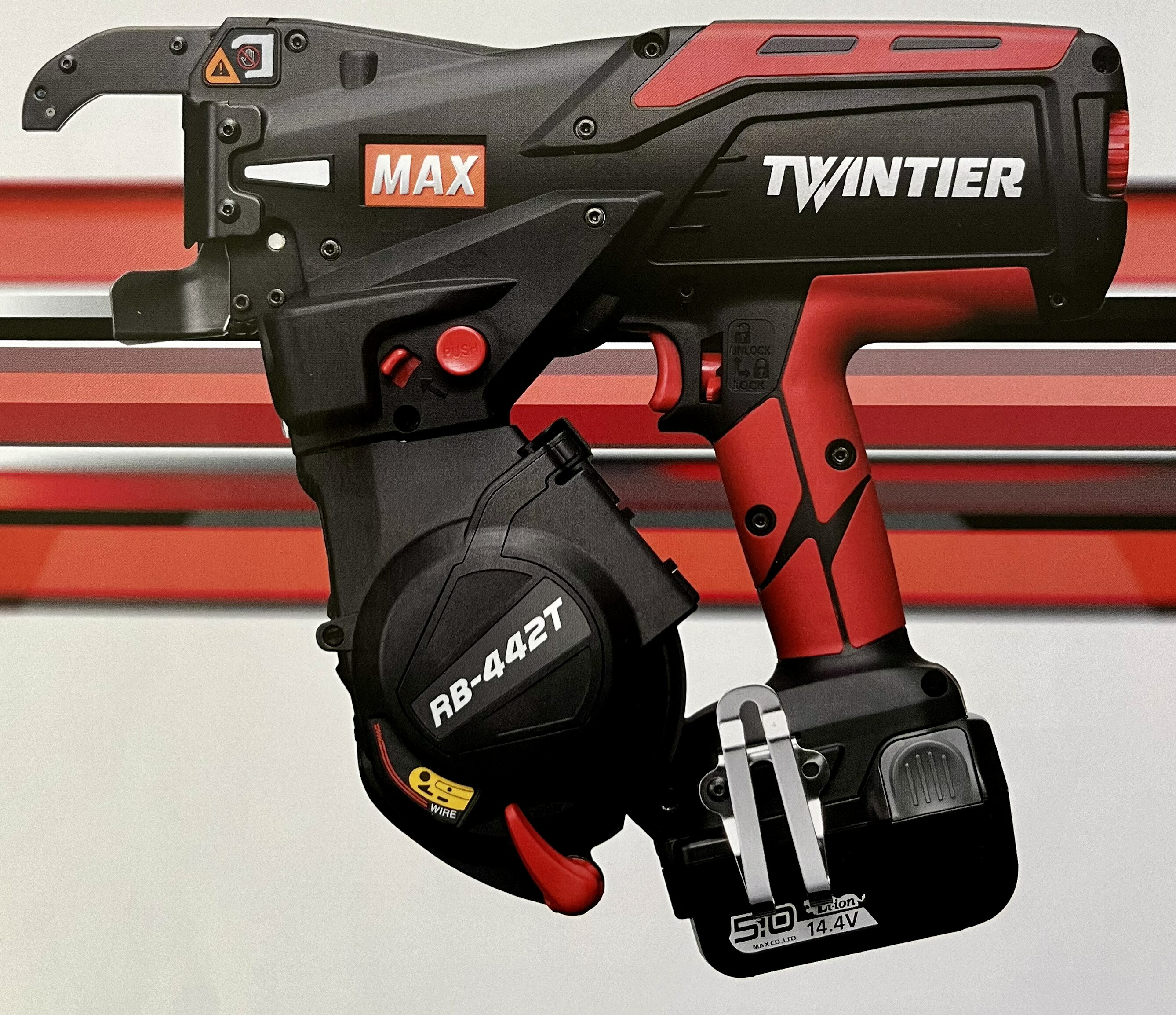 MAX　鉄筋自動結束機 RB-442T-B2C/1450A ツインタイア【5.0Ah電池パック2個、充電器、ケース付き】