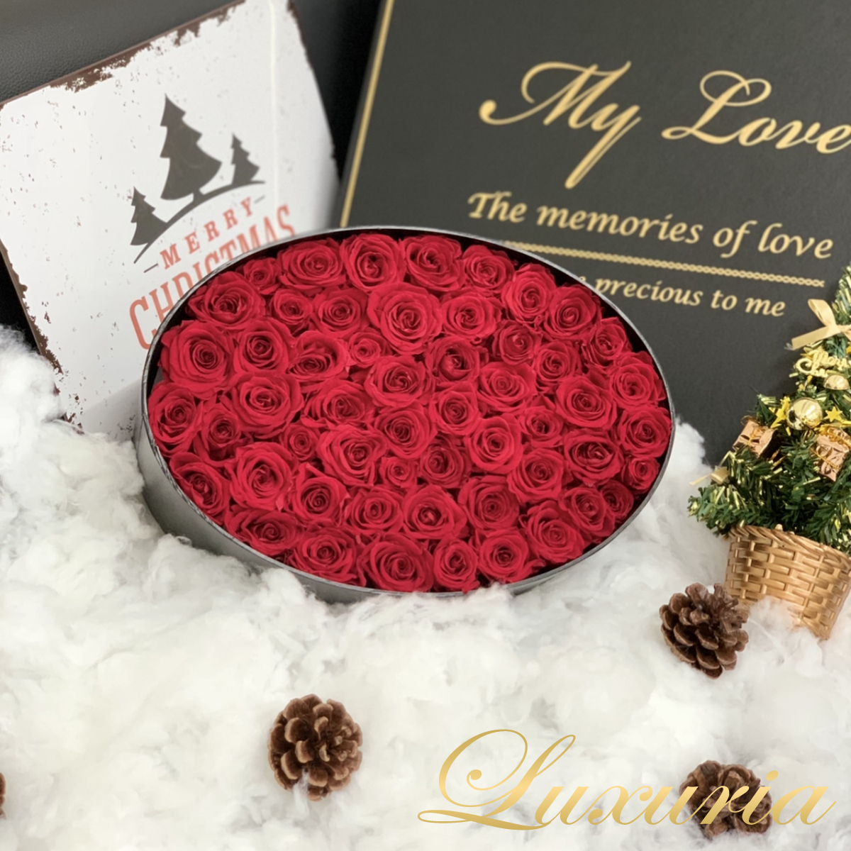 Luxuria ラグジュリア オーバルbox プリザーブドフラワー バラ 赤い ばら 薔薇 ボックスフラワー 箱 アレンジメント ブリザードフラワー フラワーボックス アレンジ ボックス おしゃれ 花ギフト フラワーギフト 結婚記念日 結婚祝い デザイン ギフト プレゼント