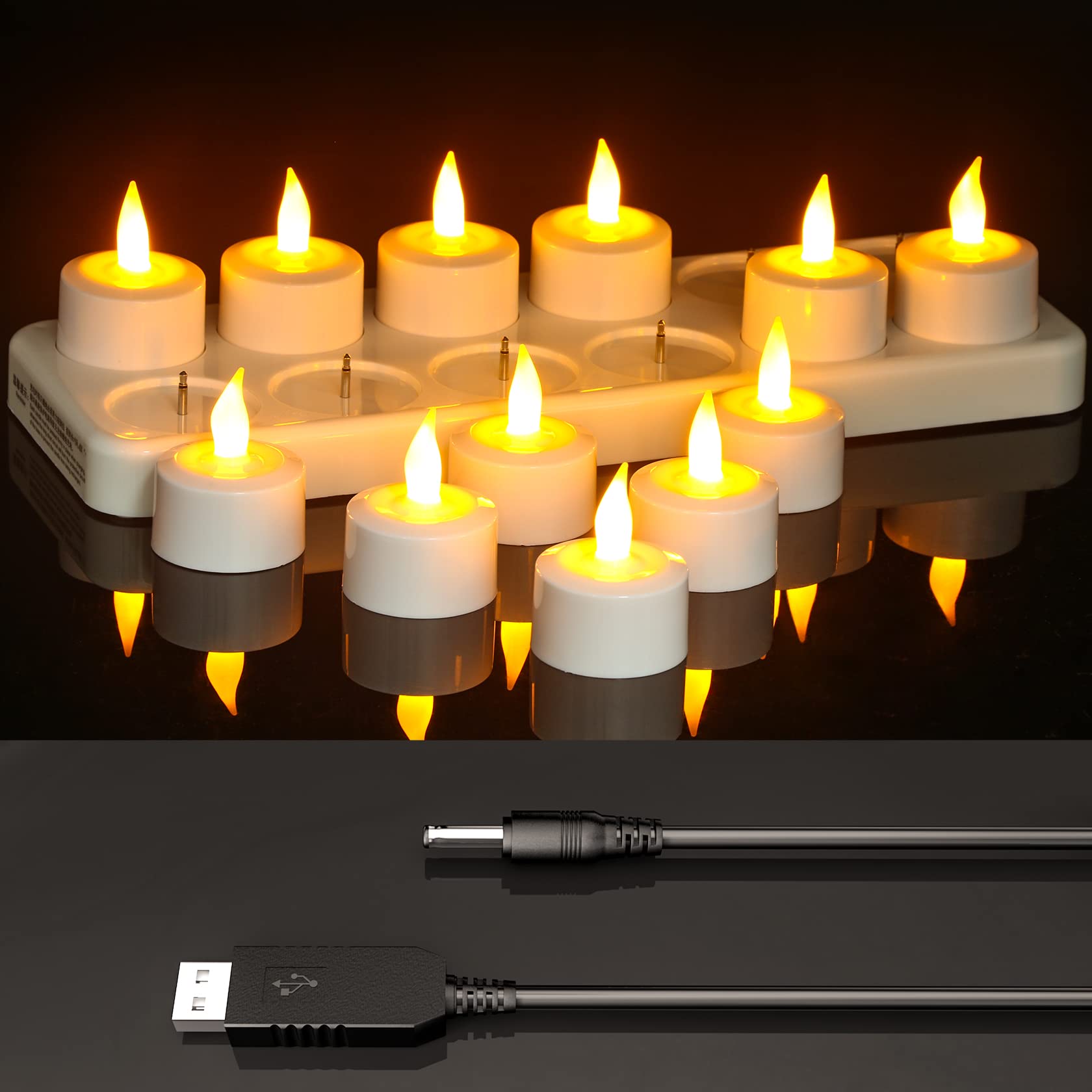 無炎充電式LEDキャンドル 充電式キャンドルライト 12個セット 屋内屋外USB充電式 雰囲気が良い クリスマスツリー飾り ハロウィーン 結婚式 誕生日 パーティーホリデー スパ バレンタイン レストラン 装飾 LEDティーライト 4,882円