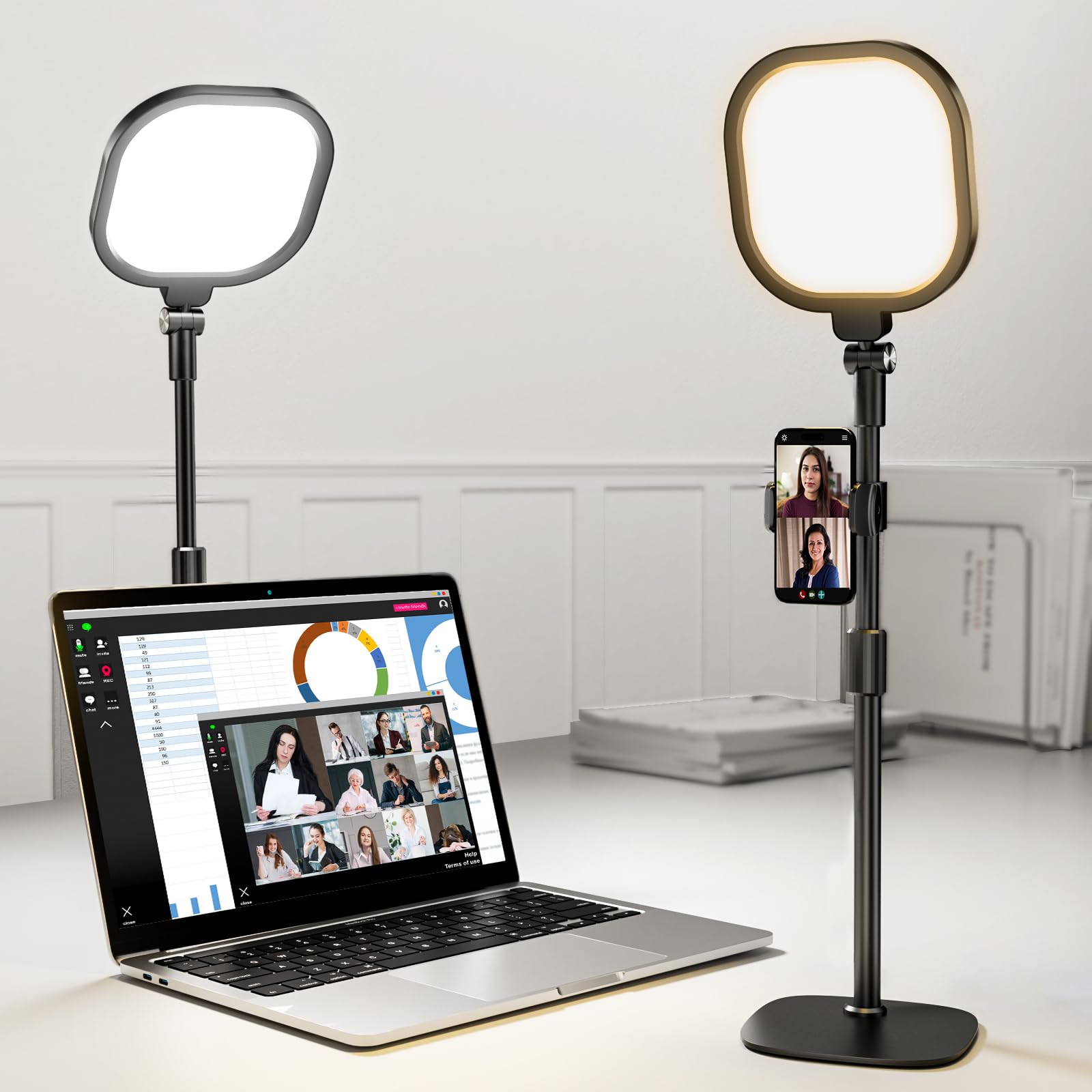 WEB会議ライト 配信用ライト パソコン pc zoom用 オンライン ビデオ スマホスタンド ライト付き 女優ライト LEDリングライト 電気スタンド 卓上 自撮り 生放送用 在宅ワーク用 照明撮影用 美容化粧/LIVE/LINE/TikTok/Youtubeビデオ