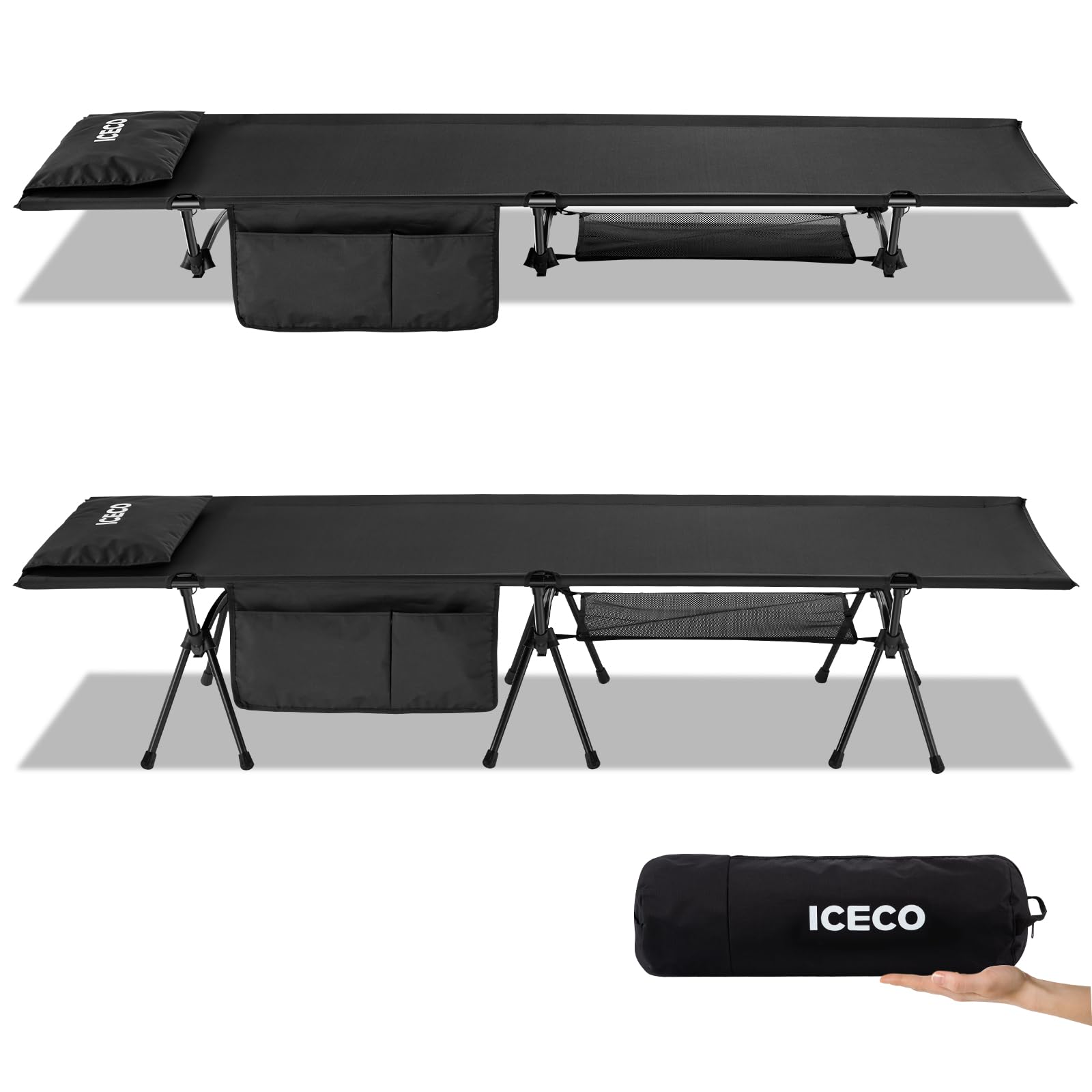 【\2000円OFF/】コット 1000D 耐荷重180KG 軽量2.8KG 2WAY ハイ/ロー切替可能 静音設計 キャンプ アウトドア ベッド 折りたたみ式 組立簡易 コンパクト 収納バッグ付き 日本語説明書付 (ブラック)｜LIFE WORK DESIGN