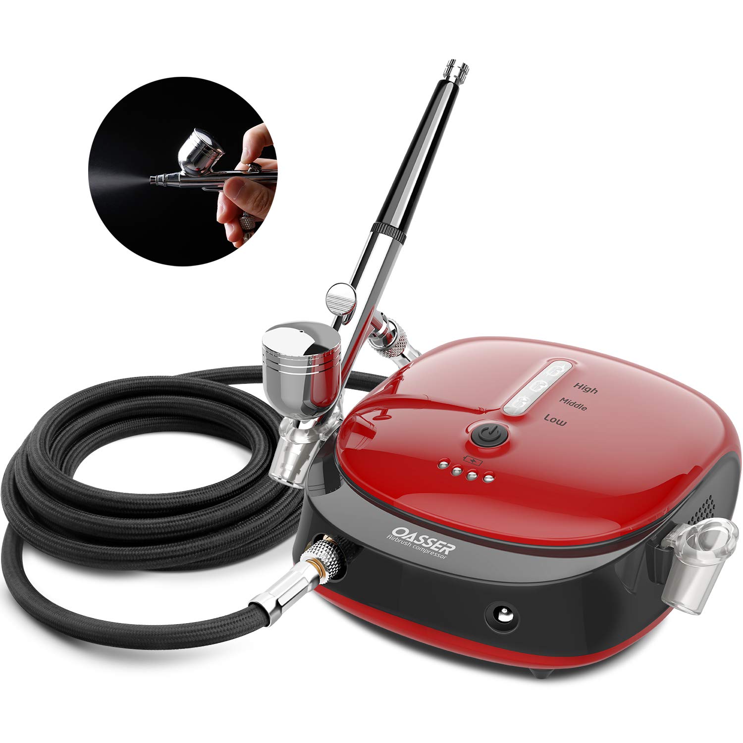 エアブラシ セット ミニコンプレッサー 充電式 1000ｍAh電池/AC電源アダプタ兼用 ダブルアクション 重力式 2-15psi三段階圧力調節 プラモデルの塗装 ボディーアート 塗装用具 持ち運びやすい 初心者向け 日本語説明書 充電 騒音レベル45dB