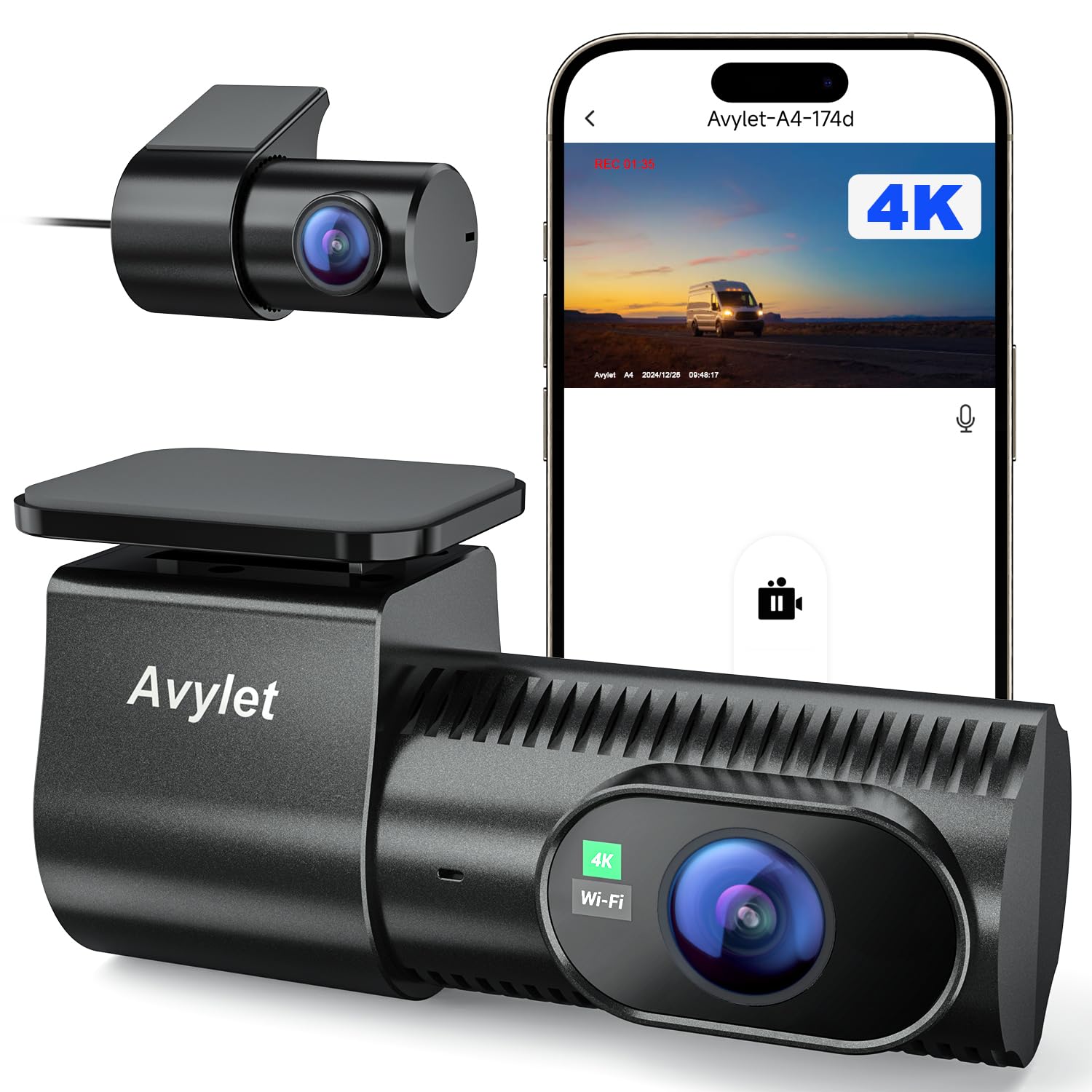 ドライブレコーダー 前後カメラ 4Kフロント 1080Pリア WiFi付き スマホ連携 外付けGPSモジュール対応 自動常時録画 Ｇセンサー 衝撃録画 24時間駐車監視 暗視機能 WDR画像補正 170°超広角 小型 ドラレコ 車載カメラ 1.47インチ液晶画面 エンジン連動 自由回転 取付簡