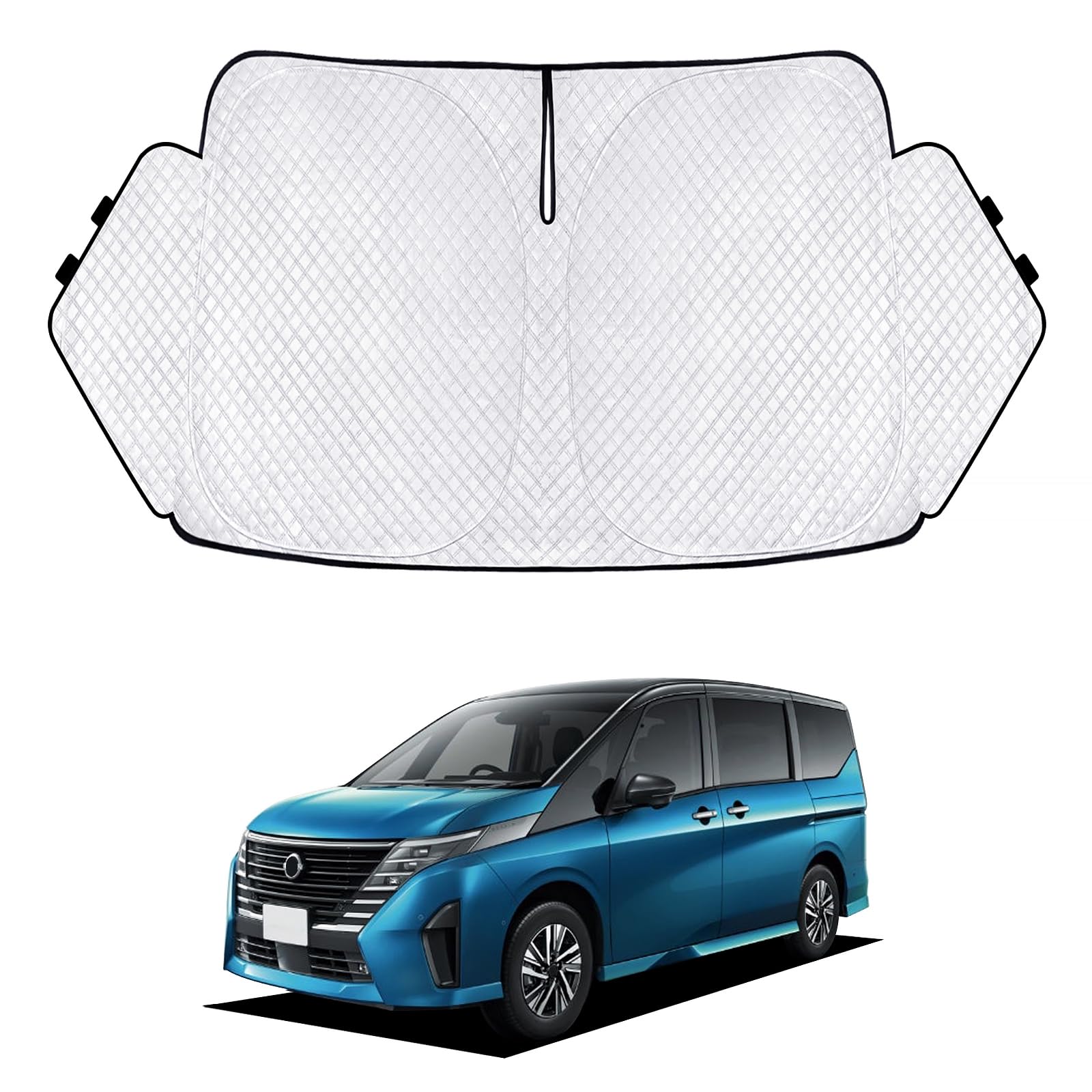 新型 セレナ C28系 サンシェード SERENA C28 FC28 FNC28 NC28 車種専用 フロントガラス用 サンシェード カーシェード シェードカーテン UVカット 日よけ 遮光 断熱 マルチサンシェード 紫外線カット 高密度生地 日差し 折り畳み式 車中泊 プライバシー保護 アクセサリー カス