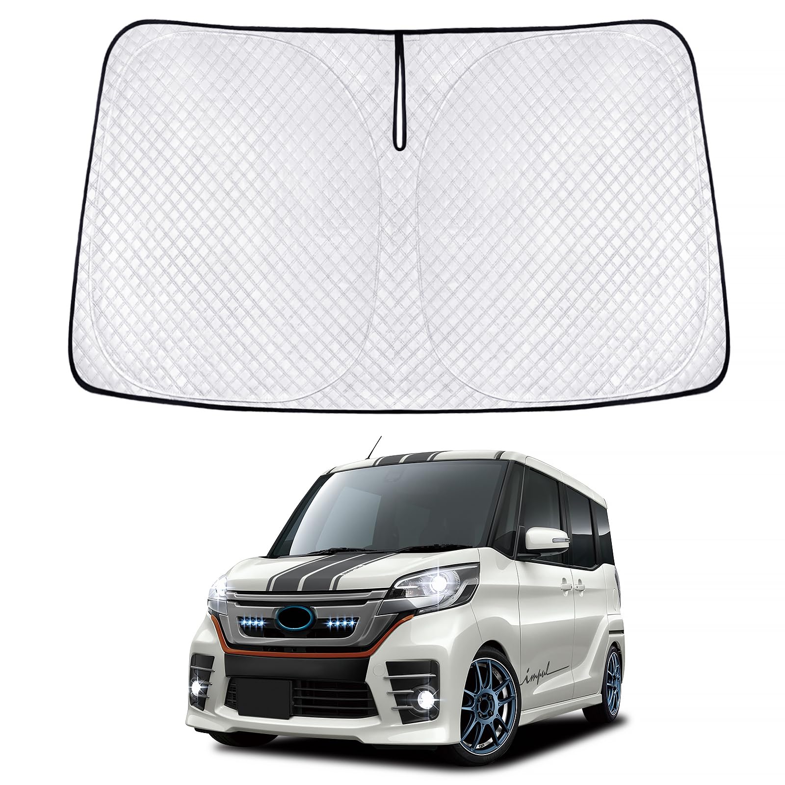 新型 デイズ B21W ルークス B21A型 サンシェード DAYZ ROOX 車種専用 フロントガラス用 サンシェード カーシェード シェードカーテン UVカット 日よけ 遮光 断熱 マルチサンシェード 紫外線カット 高密度生地 日差し 折り畳み式 車中泊 プライバシー保護 アクセサリー カスタ