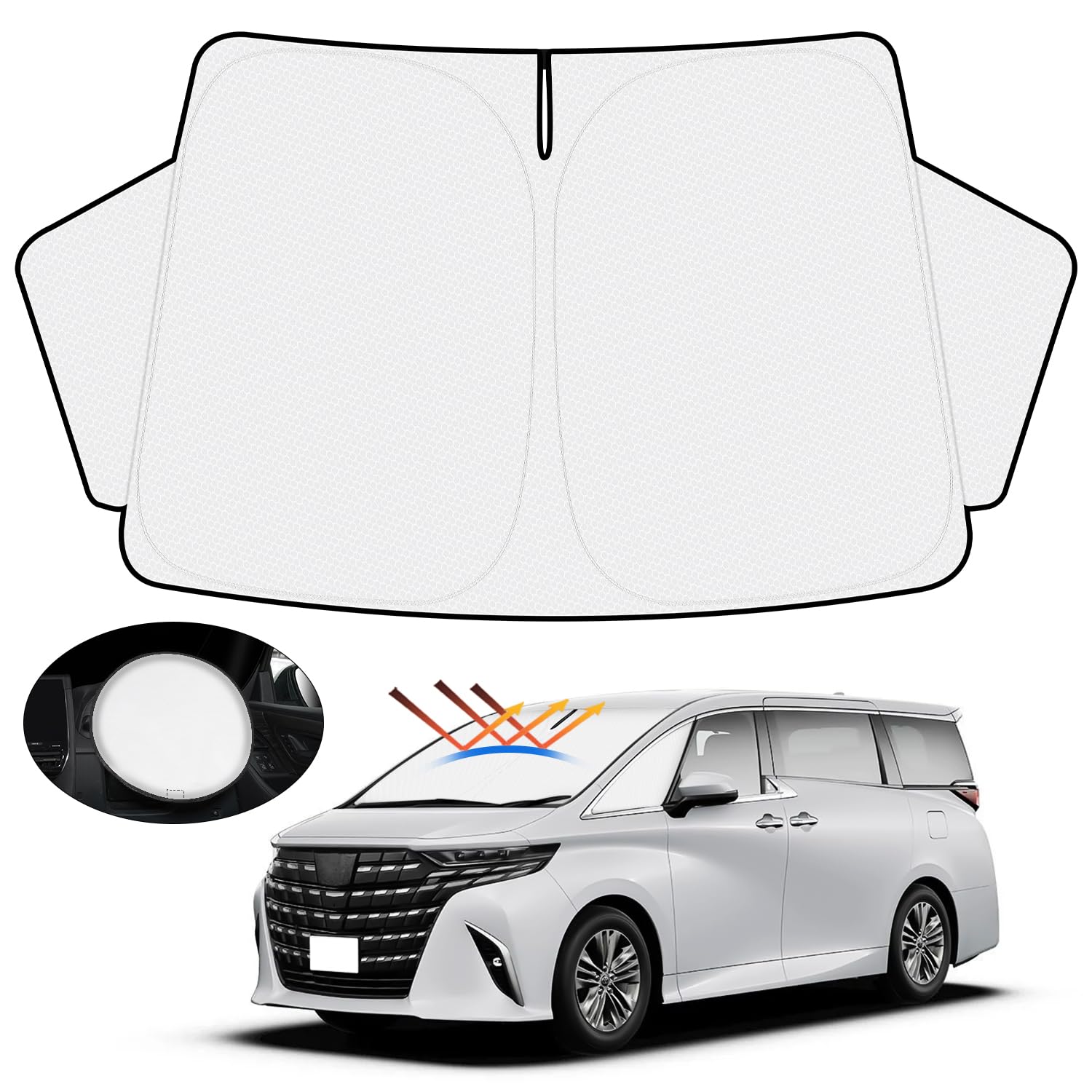 【ダイヤモンド?プラチナ会員限定\\777円OFF/】(2セット)【ハンドル日よけカバー付き】トヨタ アルファード ヴェルファイア 30系 サンシェード フロントガラス用 ALPHARD VELLFIRE 30 2015年 - 2023年 車用サンシェード UVカット 日よけ 日差しカット 遮光 断熱 折り畳み式