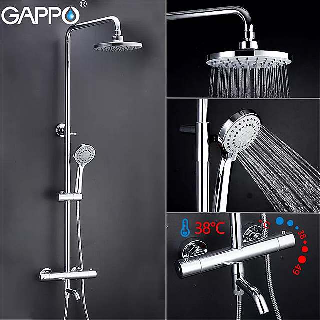 Gappo-真ちゅう製 サーモスタット シャワー 壁掛け 調整可能 な 温水 および 冷水 大きな丸頭 高圧