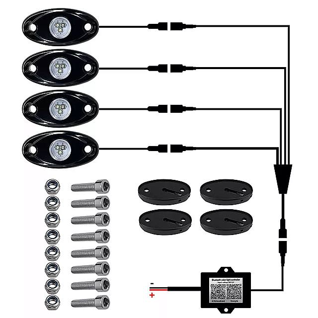Bluetooth app コントロール rgb ロック 音楽 ライト 足回り ネオン 雰囲気 ランプ 10 30 12v カー アクセサリー 4 8個 led ユニバーサル