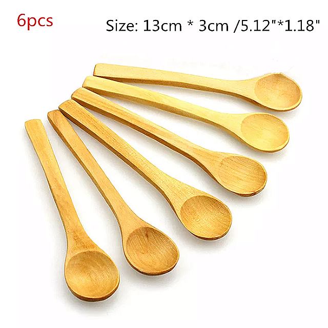 1個/6個ナチュラル木製スプーン食器スプーン抗熱傷茶コーヒー攪拌スプーンロングハンドルスプーン調理器具ツール