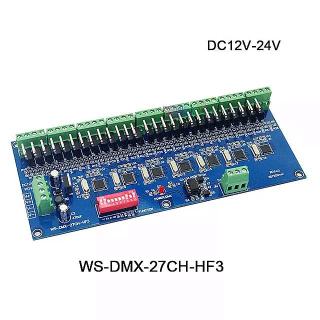 27 チャンネル DMX512 デコーダ とxrl 3 1080p RJ45 27CH LED rgb LED ストリップ ライト 用 LED ランプ 、DC12V-24V