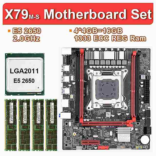 Jingsha X79M マザーボード セット とLGA2011 コンボ xeon E5 2650 cpu 4 個のx 4 ギガバイト = 16 ギガバイト メモリ DDR3 ecc ram 1333mhz