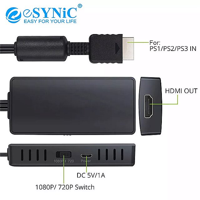 eSYNiC For PlayStation - HDMI 互換コンバーター HD リンク ケーブル PS1 1080P 2 3 最新号掲載アイテム PS1-HDMI 記念日 互換ケーブル プレイ 720P プラグ