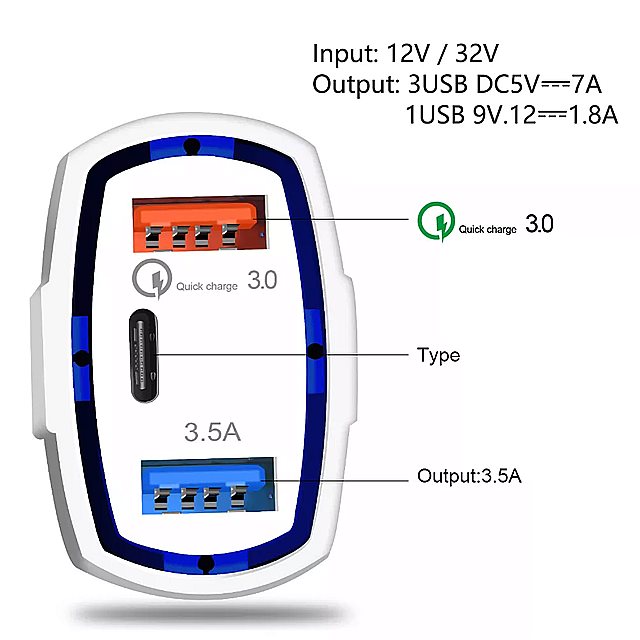 35ワット3USB車の充電器急速充電3.0QC3.0ユニバーサルタイプc高速充電12プロ11xsxr×8xiaomihuawei社サムスン