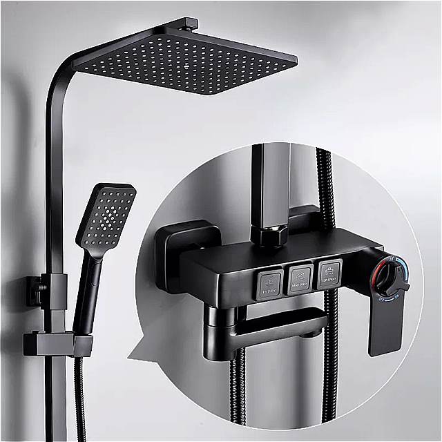Hunnise バスルーム サーモスタット シャワー セット 高品質 真ちゅう製 蛇口 降雨 効果 デジタル シャワー システム ブラック ゴールド