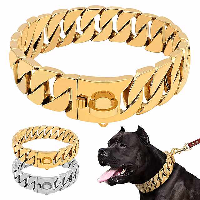 56 Off ステンレス鋼の 犬 の 首輪 頑丈な金属 チェーン チョーカー 子犬 用の チョークカラー ブルドッグ ゴールド シルバー Fucoa Cl