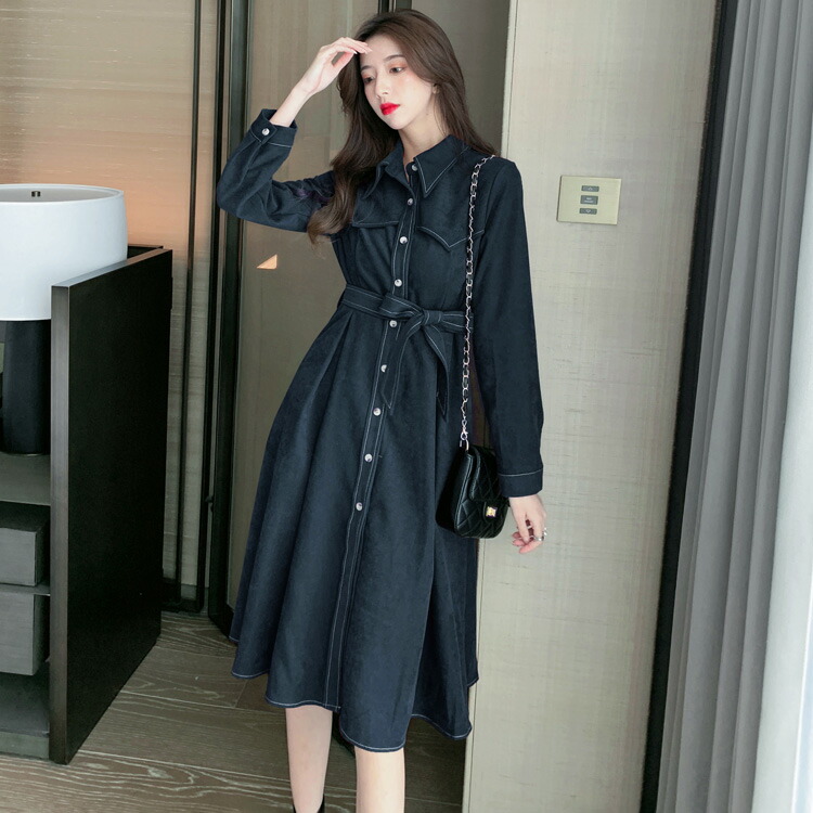 送料無料 シャツワンピース風 フロントボタン ウエストリボン Aラインワンピース ミモレ丈 ミディアム丈 膝下丈 春ワンピ 長袖 きれいめ デイリーおしゃれ 大人カジュアル S M L Xl 大きいサイズ 大人可愛い Jsファッション 2104 2月新作 Natural Gaz Org