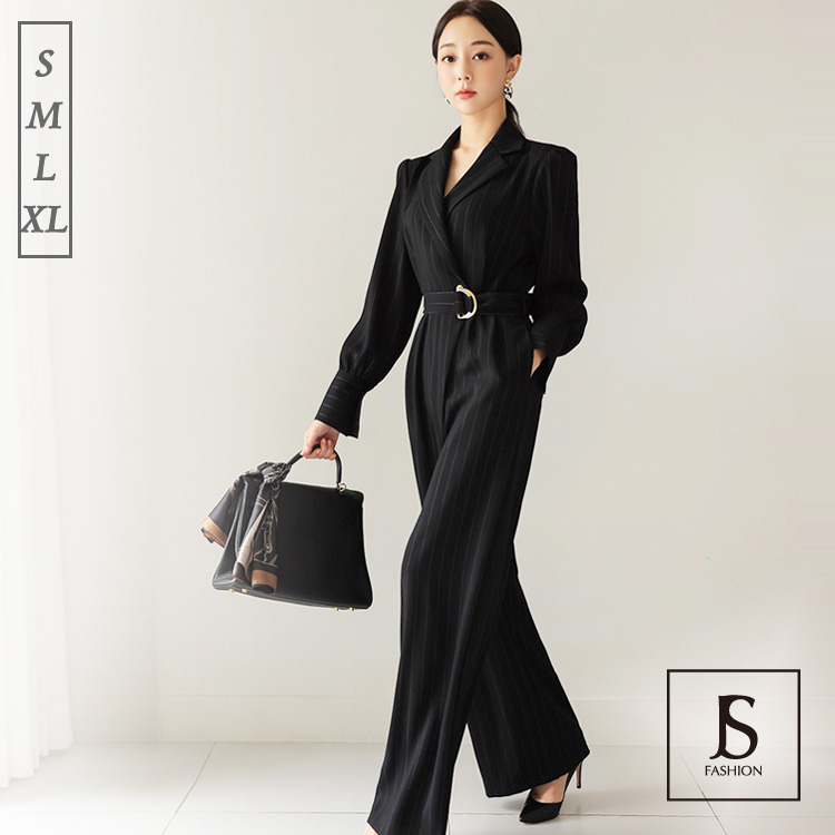 L　ブラック　ワイドパンツドレス　七分袖　シースルー　韓国風　大人かっこいい