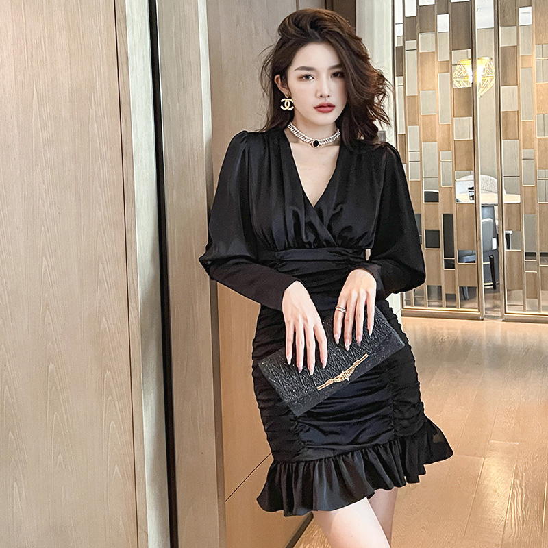 特別セール品 新品 フレア袖 黒 ドレス パーティー フォーマル 上品 3