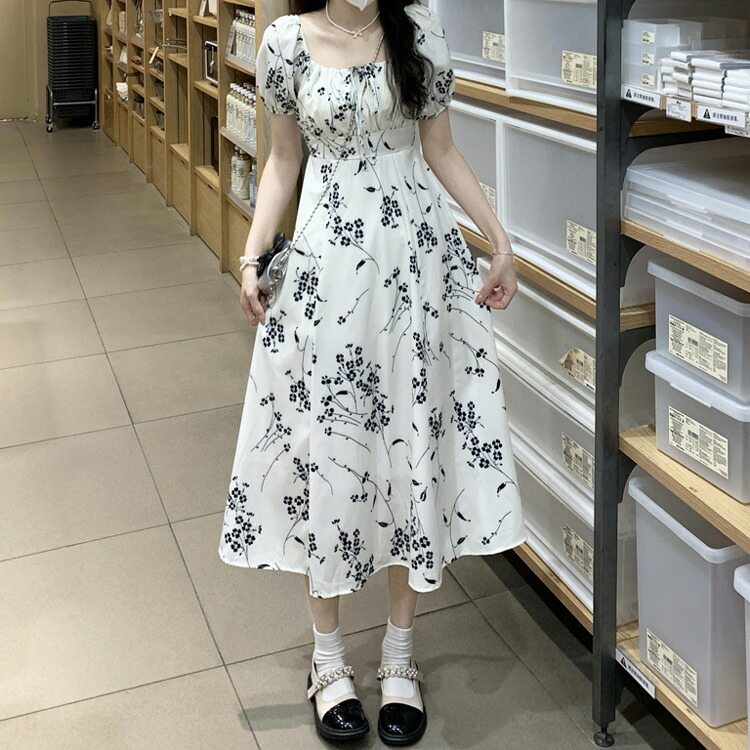 楽天市場】花柄ワンピ シフォン 透け感 シースルー 首元リボン