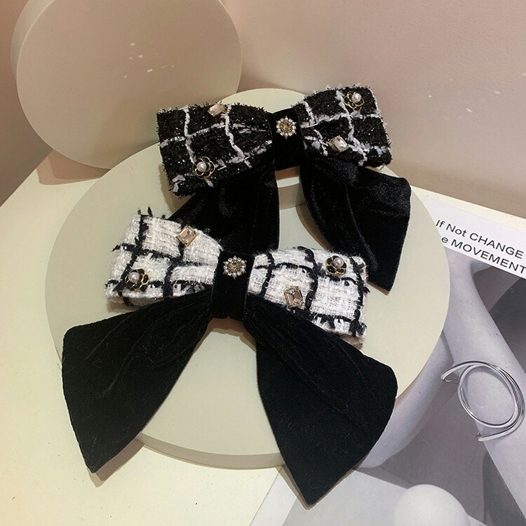 楽天市場】ツイードリボンバレッタ ヘアバレッタ 大きいリボン パール