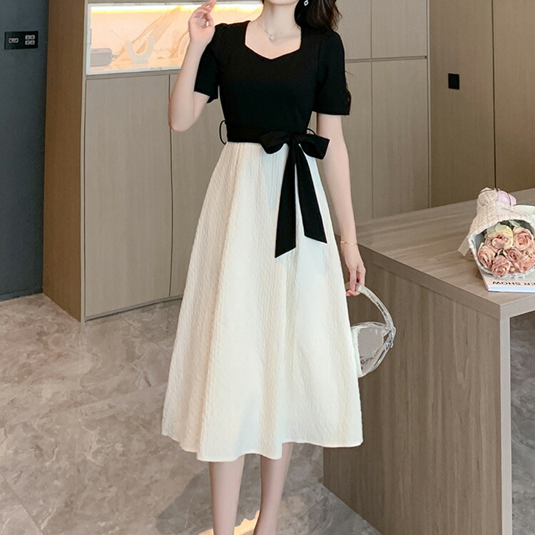 バイカラー配色Aラインニットワンピース/MM427403 main image 1