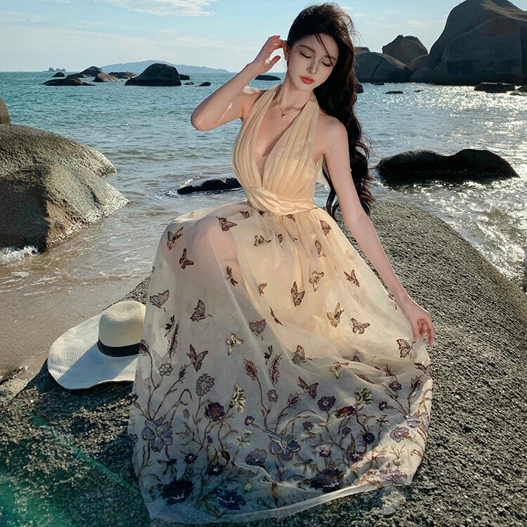 楽天市場】リゾートワンピ 花柄 プリーツ 花柄ワンピ バック